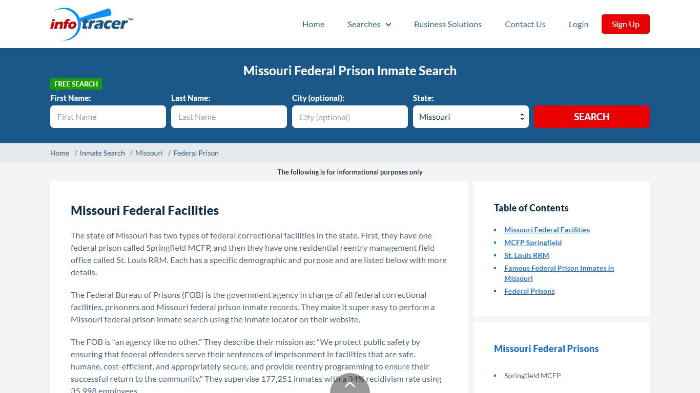 Missouri Federal Prisons Inmate Records Search - InfoTracer