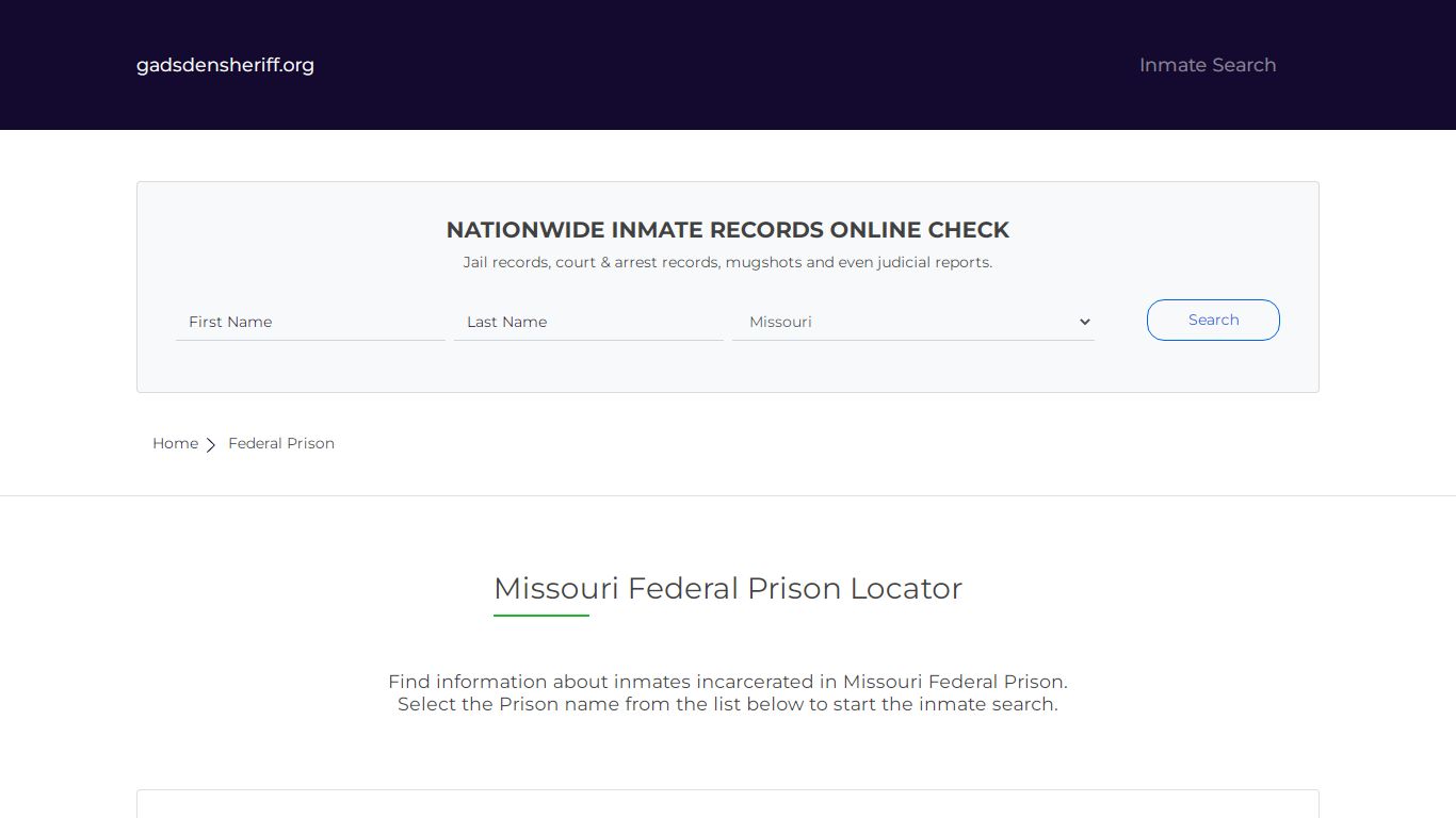 Missouri Federal Prison Inmate Search | Free Inmate Lookup - Gadsden County